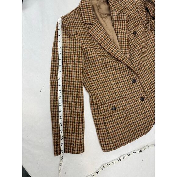 Vintage Academia Houndstooth 100% Wool Skirt Suit Tailored Blazer Pleats 9 - Picture 8 of 16